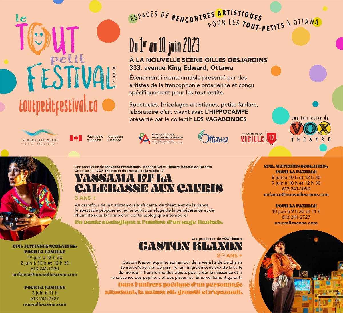 🎊DÈS DEMAIN : LE TOUT PETIT FESTIVAL🌼
du 1er au 10 juin | destiné à la petite enfance

2 spectacles, 1 installation interactive et des activités artistiques participatives. ÉMERVEILLEMENTS GARANTIS! ✨

🎒 Détails : toutpetitfestival.ca
💛 <a href="/Vox_Theatre/">VOX Théâtre</a> x <a href="/theatrev17/">Vieille 17</a> #Ottawa