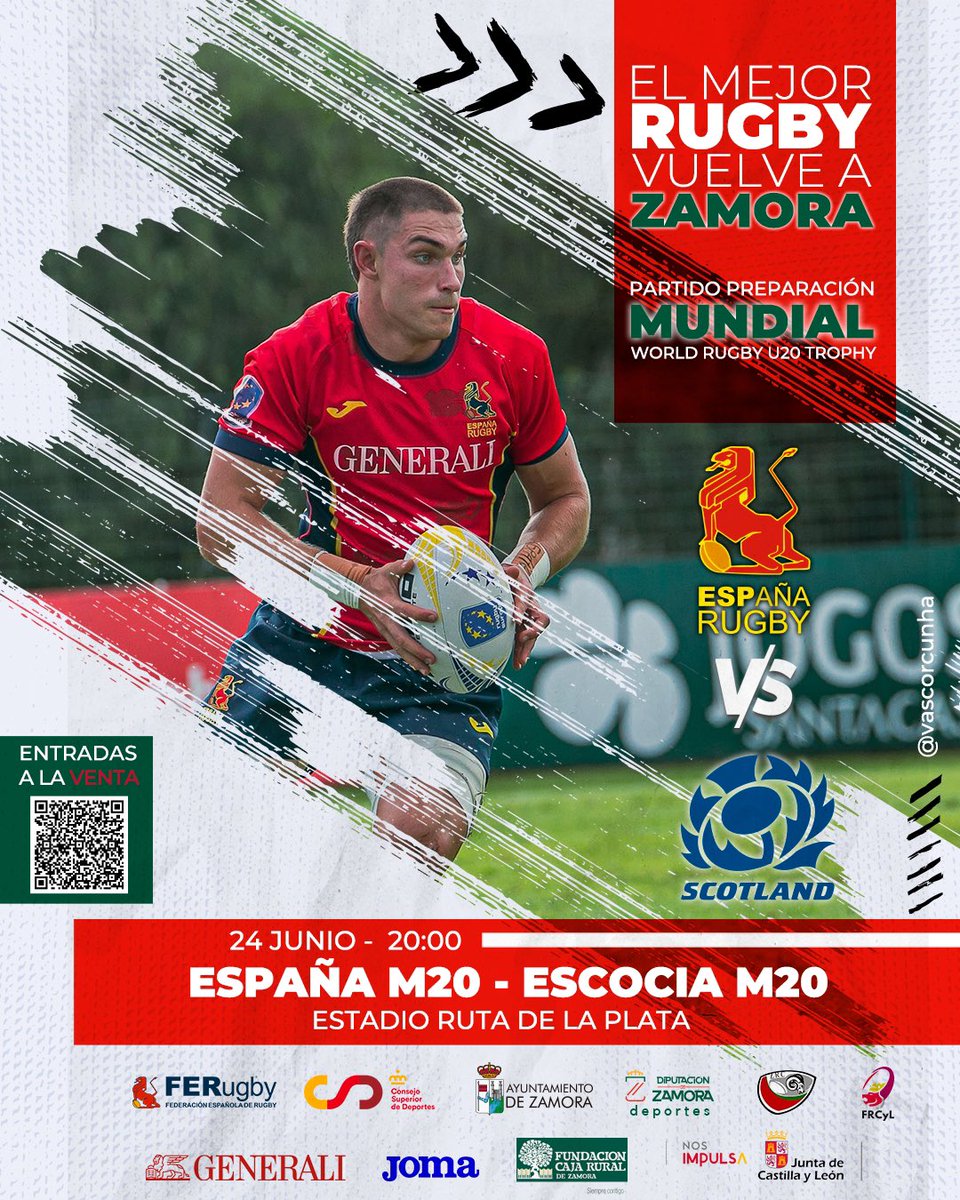 ZAMORA será la sede del encuentro de nuestros 𝙇𝙚𝙤𝙣𝙚𝙨 𝙈𝟮𝟬 contra <a href="/Scotlandteam/">Scottish Rugby</a>. 🔥

Próximo sábado 24 de junio. 20:00 horas. 🔜

📍 Estadio Ruta de la Plata
🎟️ marcaentradas.com/eventos/deport…

#LoQueNosUne | <a href="/Zamora_Rugby/">Zamora Rugby Club</a>