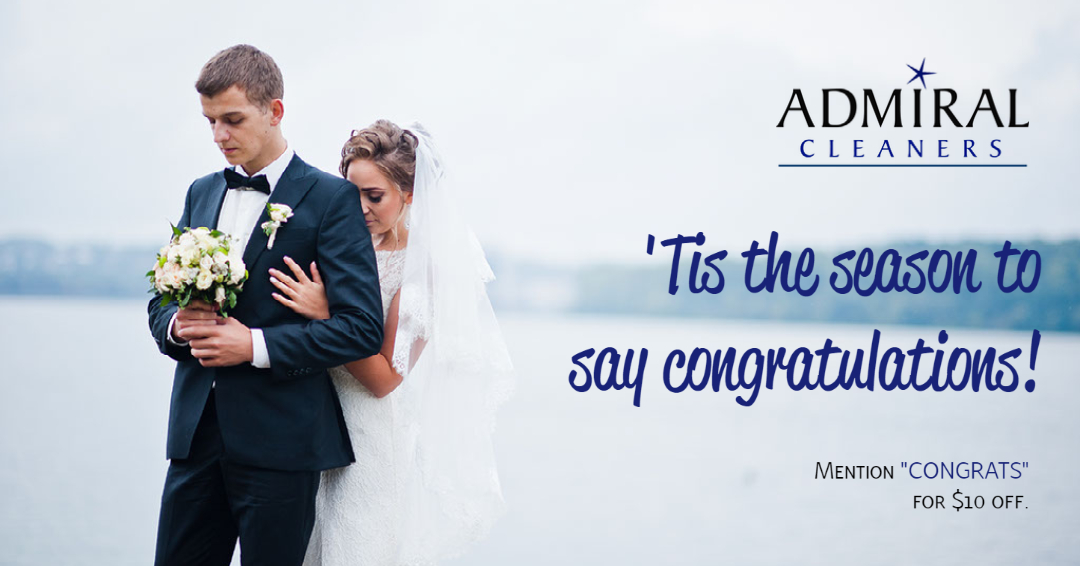 AdmiralCleaners's tweet photo. For life's important events, there are special clothes. Bring them to us for cleaning and rest assured that they will receive the care they deserve. Mention “CONGRATS” to receive $10 off special occasion attire cleaning. Hurry offer ends June 30th! https://t.co/SOX8SmJikW