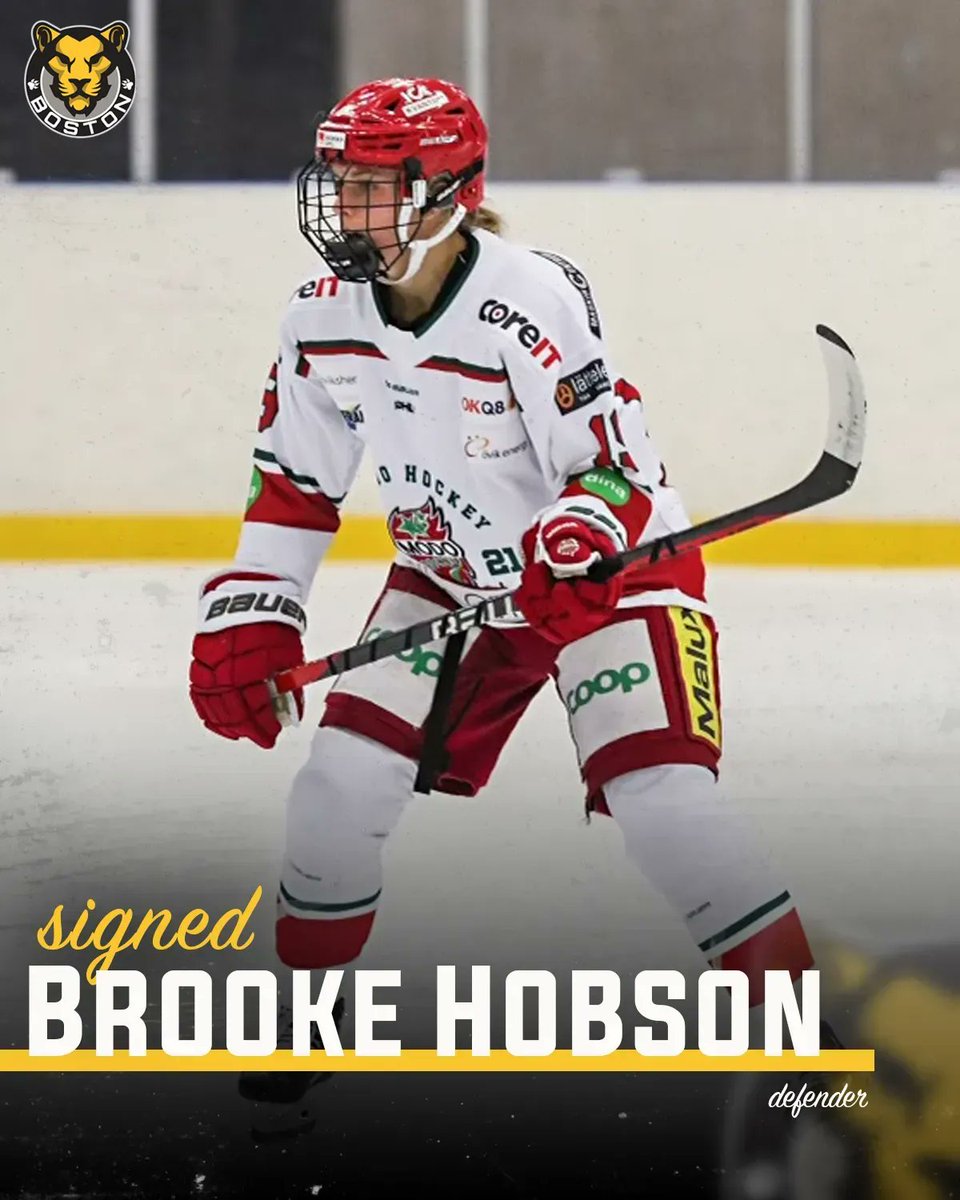 TheBostonPride's tweet photo. 🚨SIGNING NEWS 🚨
Brooke is heading back to Boston! Following one season in the SDHL where she was a finalist for Defender of the Year, Northeastern alum Brooke Hobson has signed with the Pride.

✍️: https://t.co/ZVVYb13IJa 

#PridePHF https://t.co/Mul8lL1XCu