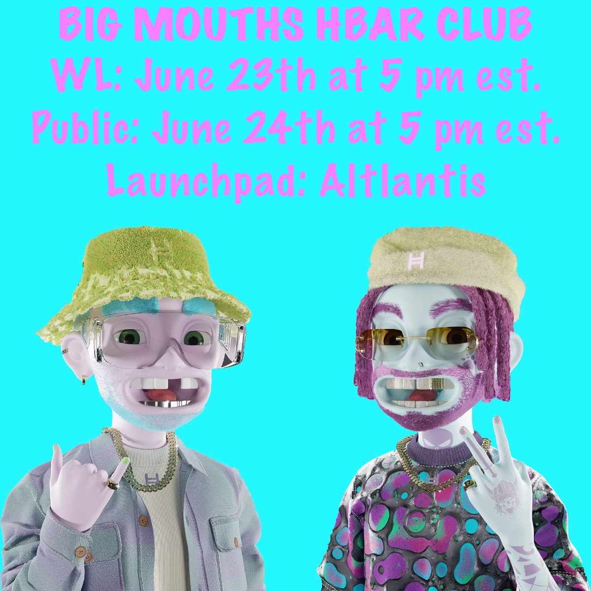 BigMouths_HC's tweet photo. 📆 MARK YOUR CALENDARS!

#BMHC GEN-1 IS LAUNCHING IN JUNE! 🚀 

Only 100 NFTs! 💎

Launchpad: @AltlantisApp 

🚨 500 $HBAR GIVEAWAY 🚨 

❤️🔁🔖 Like, retweet and tag 2 for a chance to win - 72 hrs! https://t.co/9G0y1Sb1w6