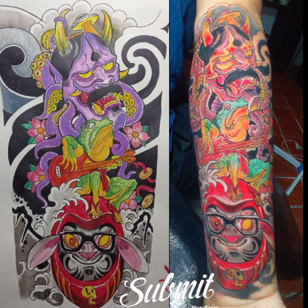 submitattoo's tweet photo. Tatuaje en honor de leyendas legendarias con temática japonesa https://t.co/L6RyLhAo0p