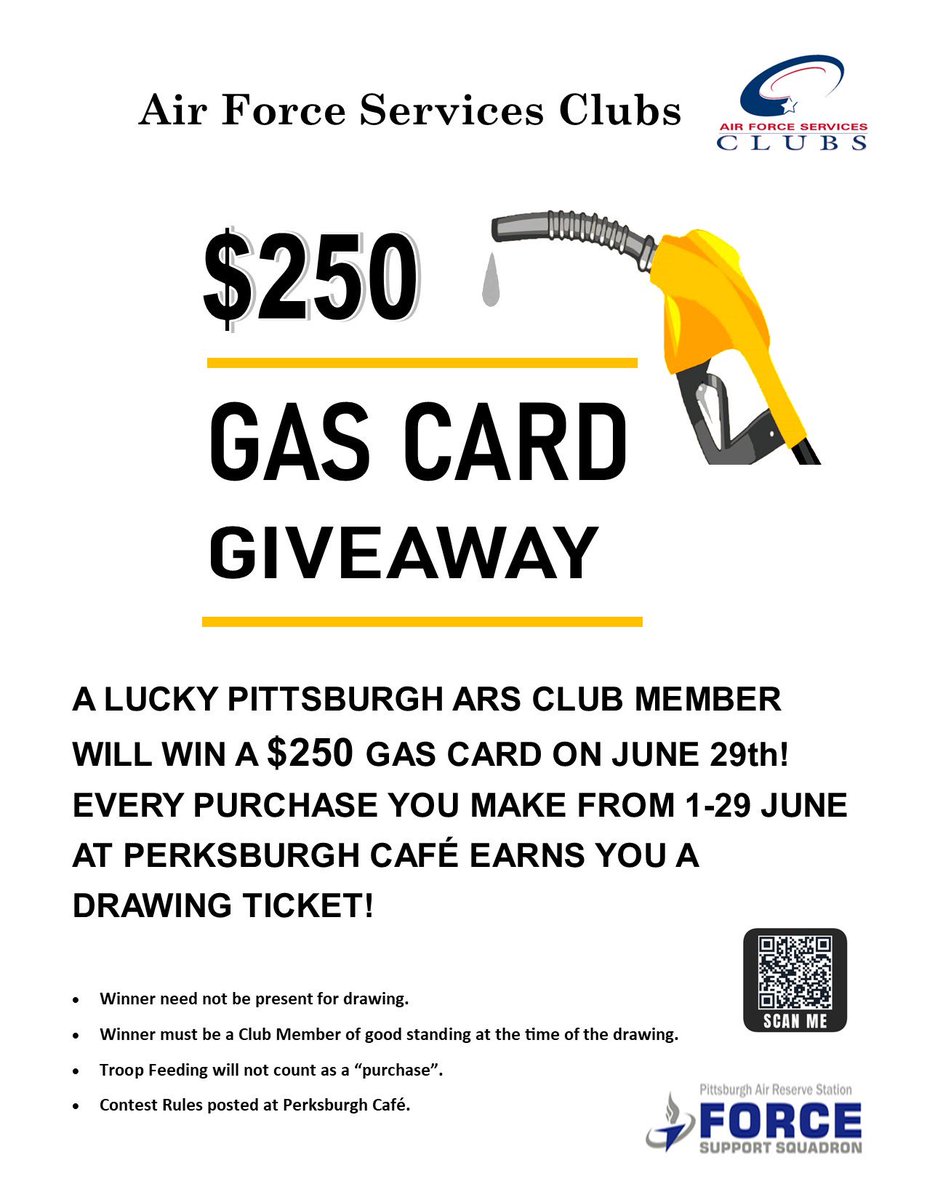 It all begins tomorrow! A lucky Pittsburgh ARS Club Member will win a $250 Gas Card on June 29th! Not a Club Member? Join the Club today, you can enter to win the $250 gift card & enjoy the many Club Member benefits all year long! 
myairforcelife.com/club-membershi…