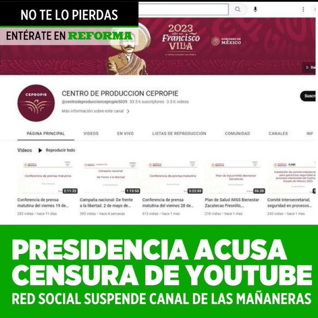 Y que le SUSPENDEN la cuenta de las #Mañaneras al viejito 🤭 #Cepropie 

Lopez amenaza con exhibir cuanto gana el dueño de #YouTube… 🥲

#NeoLiberales💙🧡

#4deJunio #EdoMex #Coahuila
#VotALE #VotALEValiente
#ManoloGobernador
#PaDelanteCoahuila