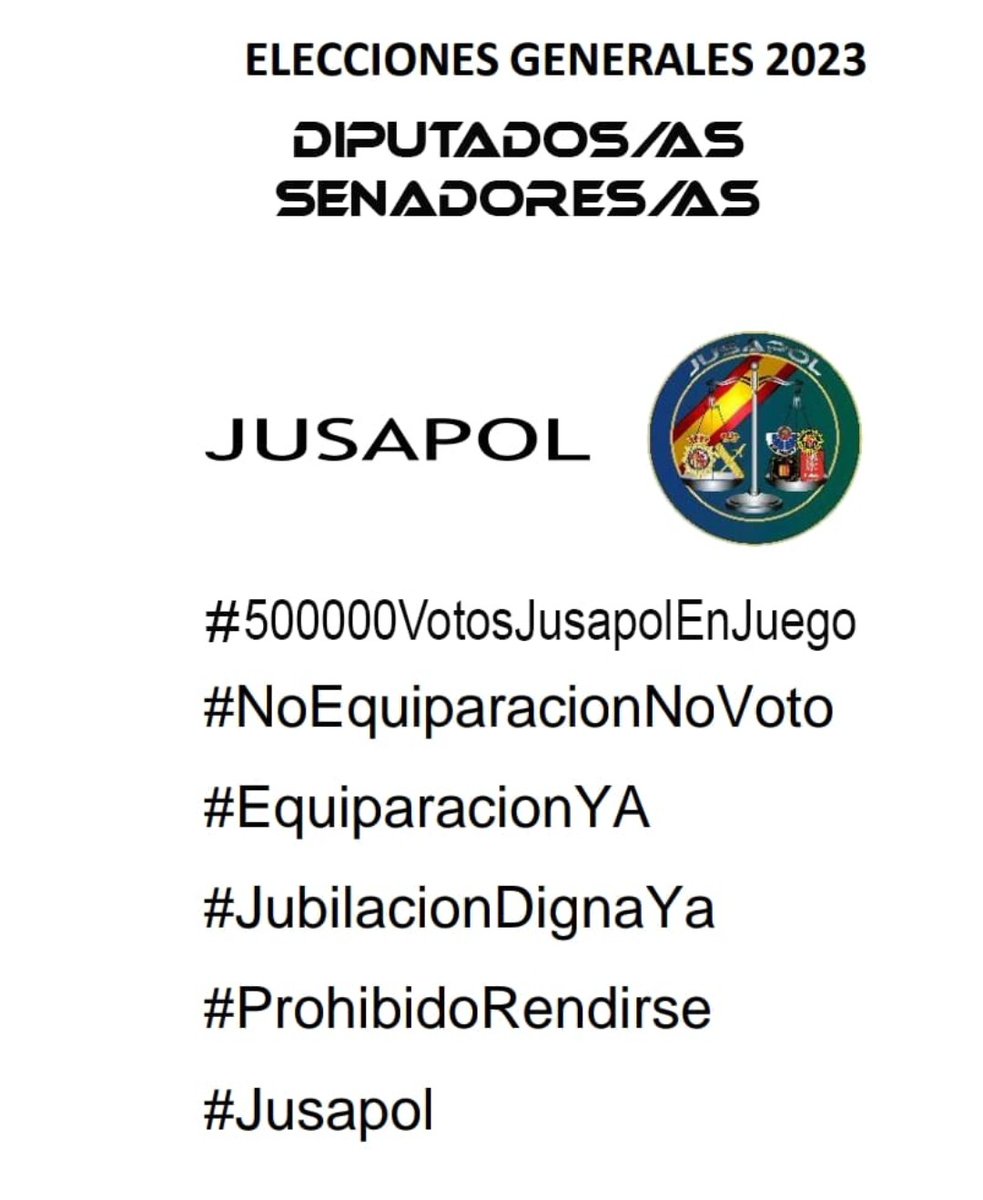 Hola #funcionariosdeprisiones  os prometieron #EquiparacionYa con los compañeros de Cataluña y no cumplieron. <a href="/jusapol/">jusapol</a> hemos dejado claro a <a href="/NunezFeijoo/">Alberto Núñez Feijóo</a> <a href="/Santi_ABASCAL/">Santiago Abascal 🇪🇸</a> <a href="/Yolanda_Diaz_/">Yolanda Díaz</a> <a href="/Macarena_Olona/">Macarena Olona</a> ... o dan la equiparación salarial real o #500000VotosJusapolEnJuego os animáis🤔