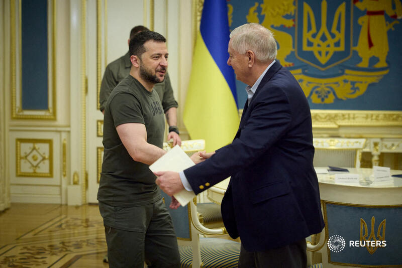 Footage of Lindsey Graham in Kyiv shows he did not say the best money the U.S. has "ever spent" went towards “Russians dying.” The two remarks were made at different moments of a conversation with Ukrainian President Volodymyr Zelenskiy tinyurl.com/mvdveucc
