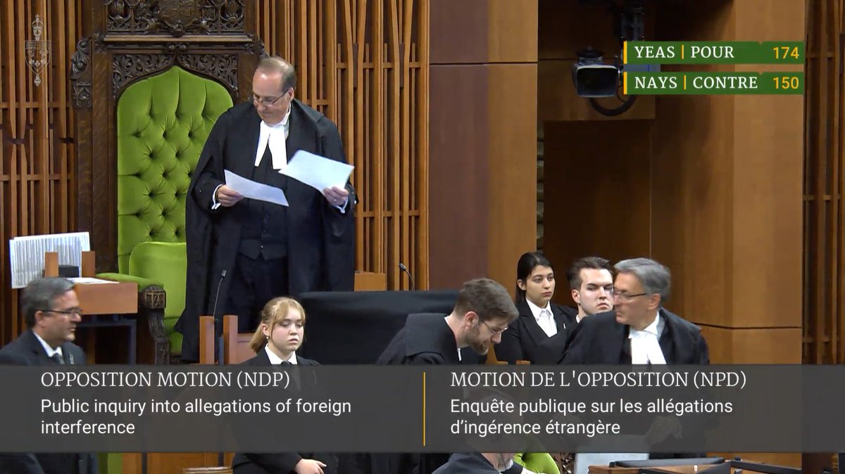 The motion calling for David Johnston to step down and for a public inquiry to be called has passed 174-150.
Justin Trudeau voted against it and now will ignore the will of the House. #cdnpoli