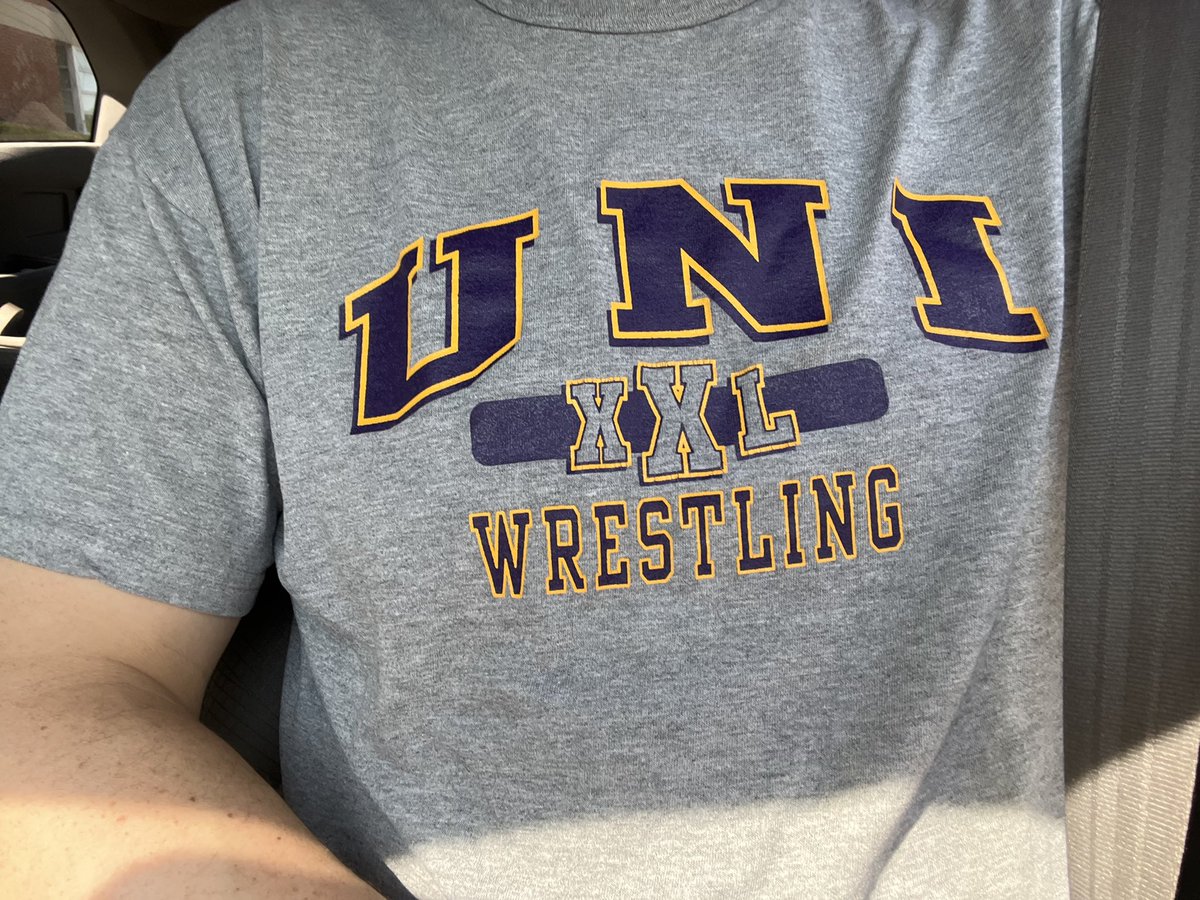 Chilling in the school parking lot, waiting for my daughter and letting these peasants know about Wayne Shutt and @UNI_wrestling. #WrestlingShirtADayInMay
