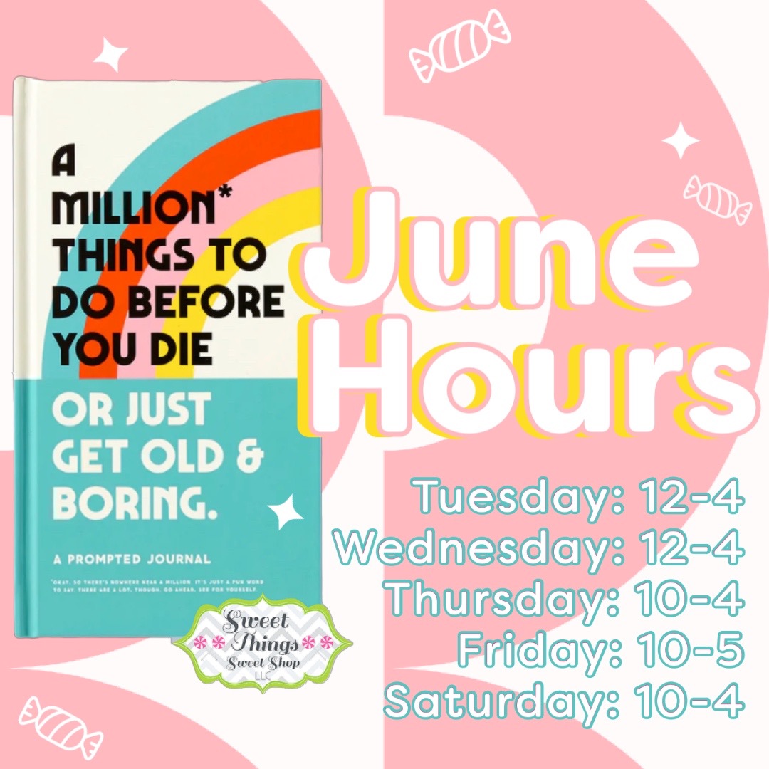 stegencandy's tweet photo. June officially starts tomorrow. We're changing our hours for Thursdays. 

I wish I could say this is our final edit for our summer hours but as you know: things come up and life happens. 
Like this Saturday. We're closing at 3. Sorry not sorry. 

Happy June.😅 https://t.co/wFTnqWfYtH
