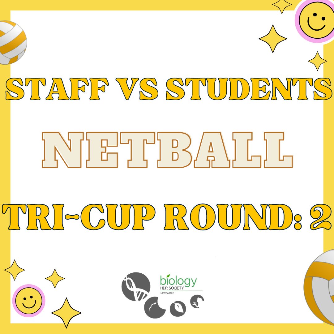 😊Get ready for the second round of our tri-cup!😊

🏅 Netball followed by BBQ 🏅

Friday the 16th of June from 12pm
The Forum indoor netball courts

✨To play please register your interest by emailing us at: biologyhdr-society@newcastle.edu.au✨