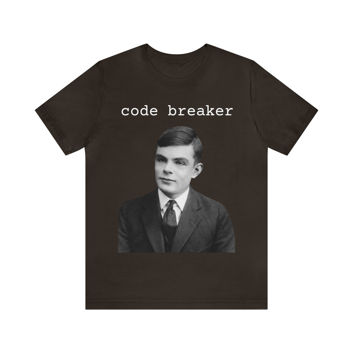 'Unleash your inner #CodeBreaker with our new #AlanTuring t-shirt! Perfect for #ComputerScience enthusiasts, #programming pros, and #tech fashionistas. Step up your #CoderStyle today! #GeekGear #NerdCulture #ProgrammerGifts #TechSwag'