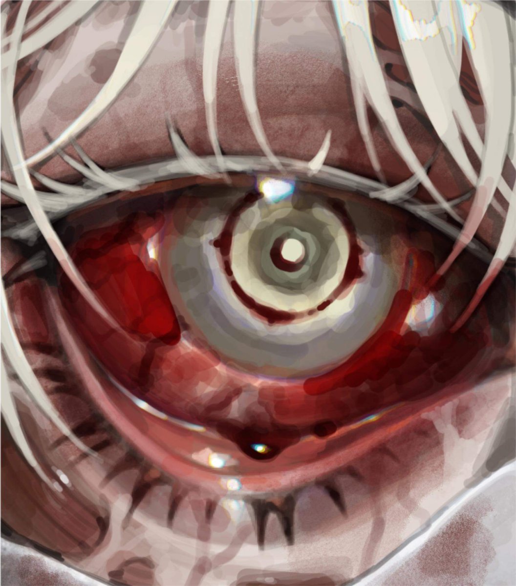 eye focus solo white hair looking at viewer close-up blood 1girl  illustration images