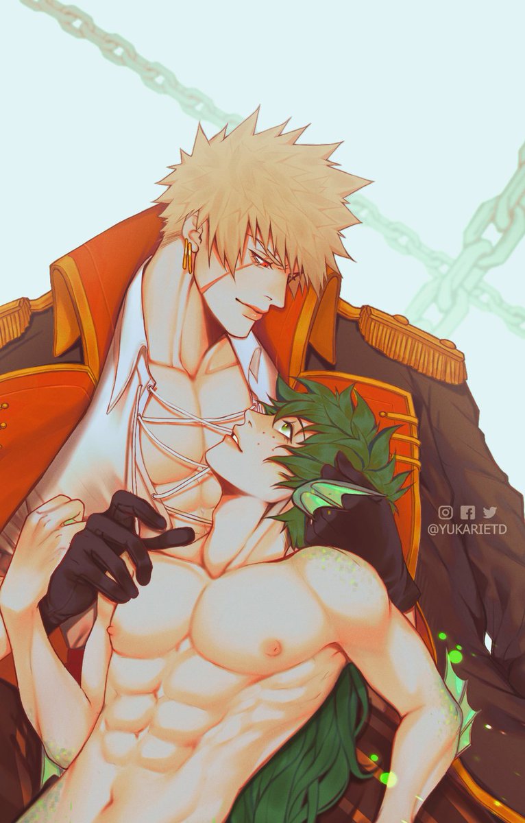 🏴‍☠️+🧜‍♂️ Captain katsuki's greatest treasure is that cute merman who comes to the surface to greet him 💚 #bakudeku #mermay #bkdk #katsudeku #ktdk #kacchanxdeku