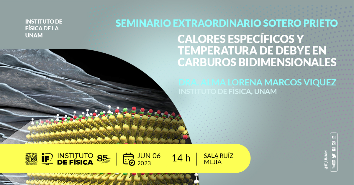 IF_UNAM's tweet photo. 🟡Te esperamos hoy en el Seminario extraordinario Sotero Prieto, que tendrá a la Dra. Alma Lorena Marcos Viquez, del @IF_UNAM.
📆Hoy
🕑2:00 p.m.
📍Presencial, en la sala Ruiz Mejía del IF.
#Materiales2D #Bidimensional #Física #IFUNAM https://t.co/oJ4QNyxJ97