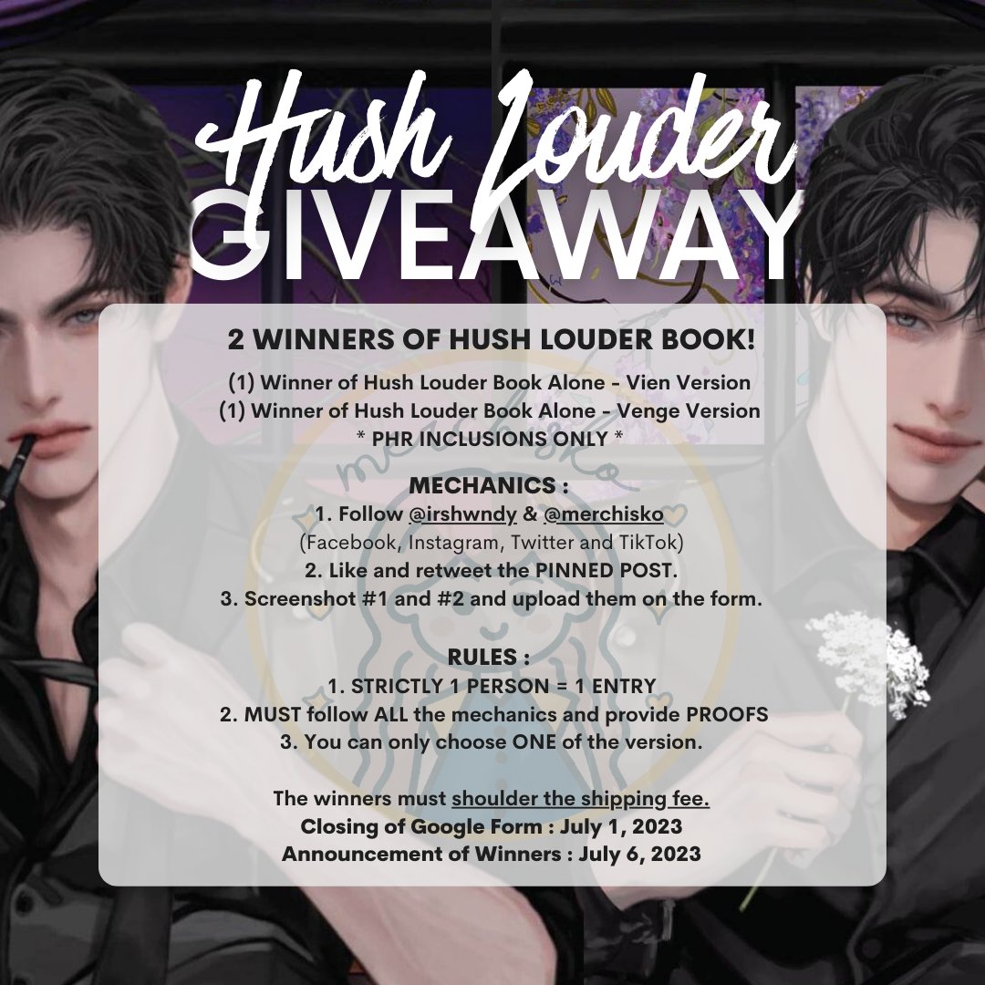 merchisko's tweet image. Hush Louder by Irshwndy Book Giveaway! ⚖️🩺

In line with the owner of Merchisko's birthmonth celebration, she will be giving one (1) of each version of Hush Louder for your never-ending love and support to her shop!💌

Giveaway Link : forms.gle/X5gtfRwSnqW5wi…