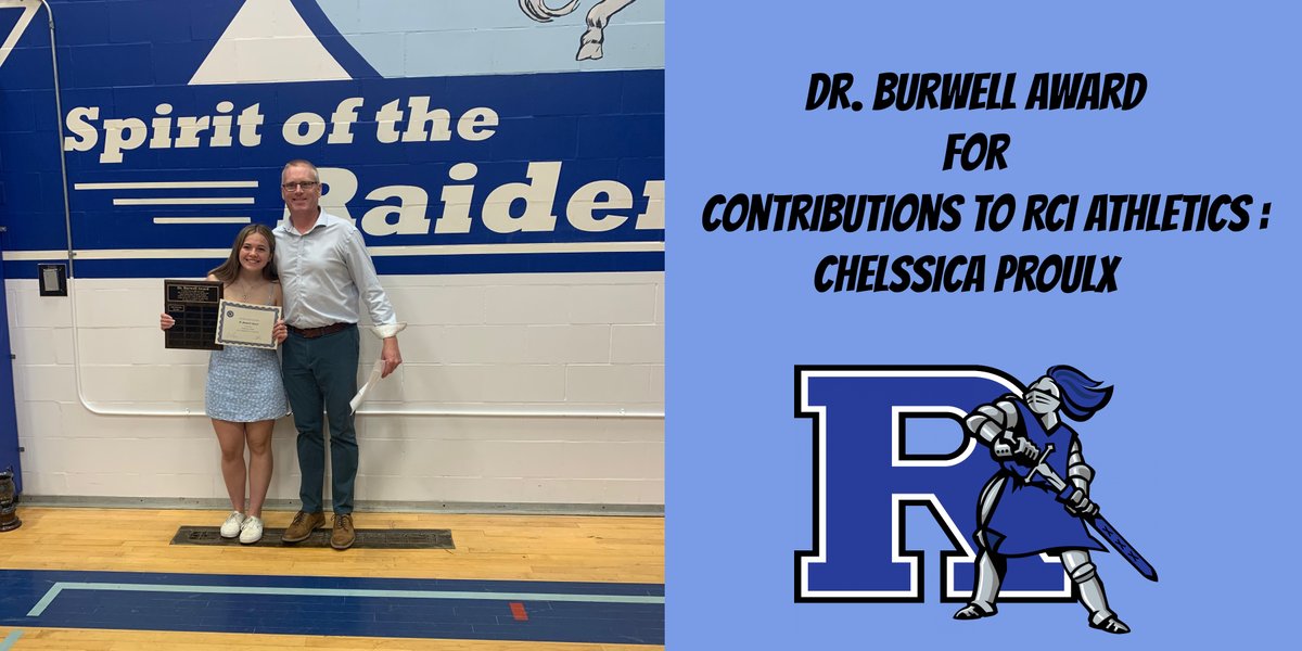 At last year's athletic banquet, Sam Buxton and Chelssica Proulx were winners of the John Scott and Dr. Burwell Awards for contributions to RCI Athletics.

Find out who this year's award winners at our Annual Athletic Banquet on Wednesday June 14 at 5:30PM