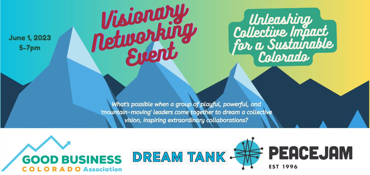 Join us tomorrow with <a href="/WeAreDreamTank/">Dream Tank</a> and <a href="/PeaceJamUK/">PeaceJam UK</a> for "Visionary Networking: Unleashing Collective Impact for a Sustainable Colorado"!
 eventbrite.com/e/visionary-ne…