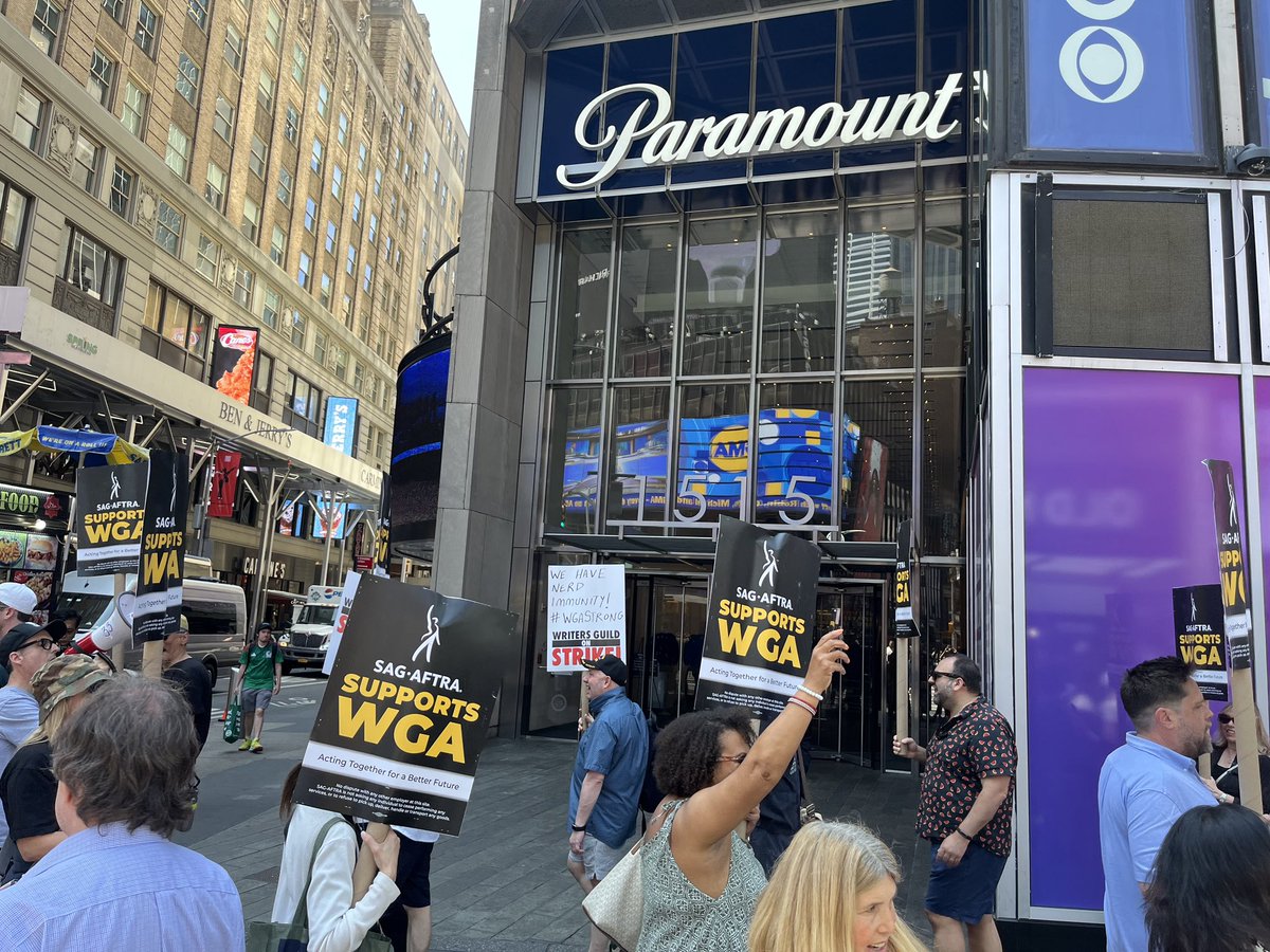 From the West coast with the cast and crew from #Station19 and #GreysAnatomy, to the East coast, #sagaftramembers are on the #WGAstrike picket lines. We are #SAGAFTRAstrong and #WGAstrong! 💪