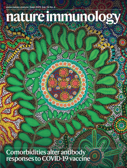 Cover of @NatImmunol ft. research on #COVID19 vaccine efficacy amongst First Nations peoples led by @kedzierskalab & @MenziesResearch Beautiful cover artwork by Mardijbalina Art - Zoe Fitzpatrick, Yanyuwa and Garrawa woman, NT. nature.com/ni/volumes/24/… @UniMelbMDHS @TheRMH