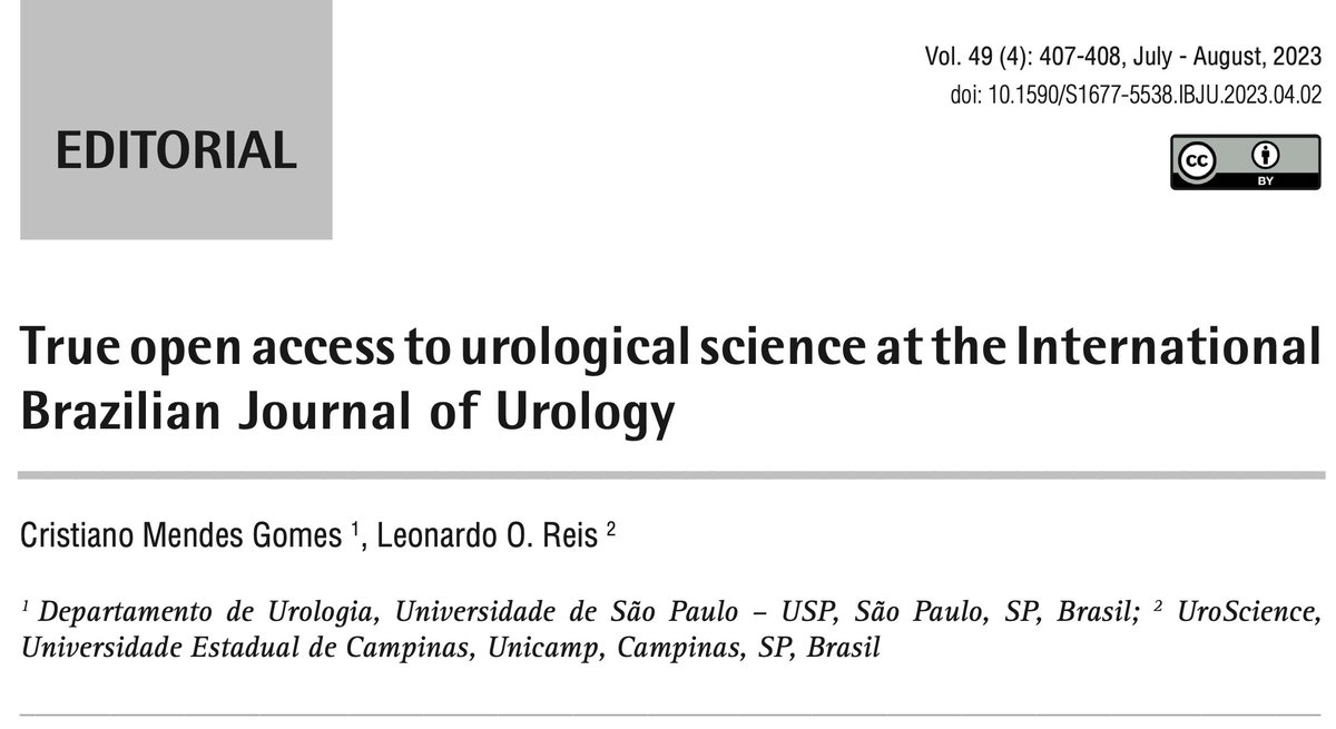 Dear colleagues, did you know that #IBJU is the unicorn of open access among Urological journals, as PubMed indexed, highest official impact factor (IF 3.05), and no APC cost for authors?
👉 Check this article
doi: 10.1590/S1677-5538.IBJU.2023.04.02