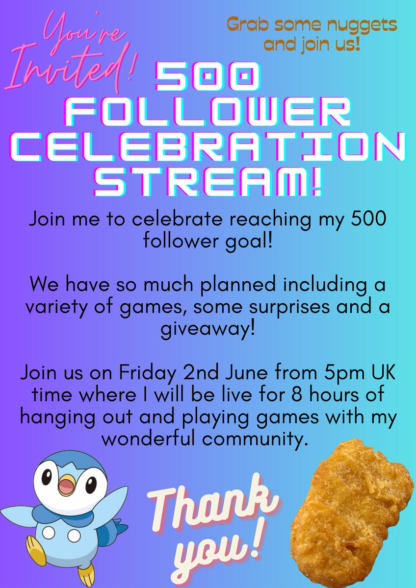Come join me for some fun on Friday! Games such as Fortnite, DBD and Overwatch 2 are planned!