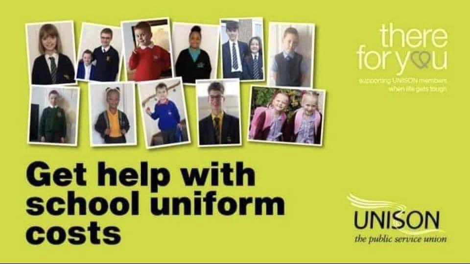 UNISONWMerciaPo's tweet photo. The school uniform grant opens tomorrow at 0830hrs and 1700hrs if you are a UNISON member and need help paying for school uniforms then contact our Branch Welfare Officer or go to https://t.co/1hgoqOHN4k to check your eligibility #UNISON #supportingmembers https://t.co/XF7KsyX4za