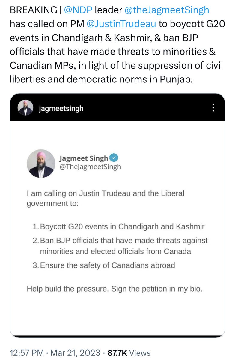 @GurratanSingh Why is your brother trying to interfere into another democratic country’s internal affairs?
Btw the G20 summit in Kashmir was a success. You can google the pictures.