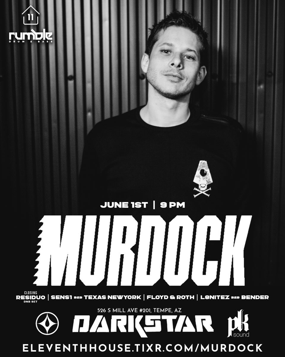 Rumble Drum & Bass AZ (@rumblednbaz) on Twitter photo Tomorrow we DRUM & BASS w/ <a href="/MURDOCK_radar/">MURDOCK - COLA out now</a> !! ๐ฅ๐
๐๏ธ: bit.ly/m/rumblednbaz Tomorrow we DRUM & BASS w/ <a href="/MURDOCK_radar/">MURDOCK - COLA out now</a> !! ๐ฅ๐
๐๏ธ: bit.ly/m/rumblednbaz