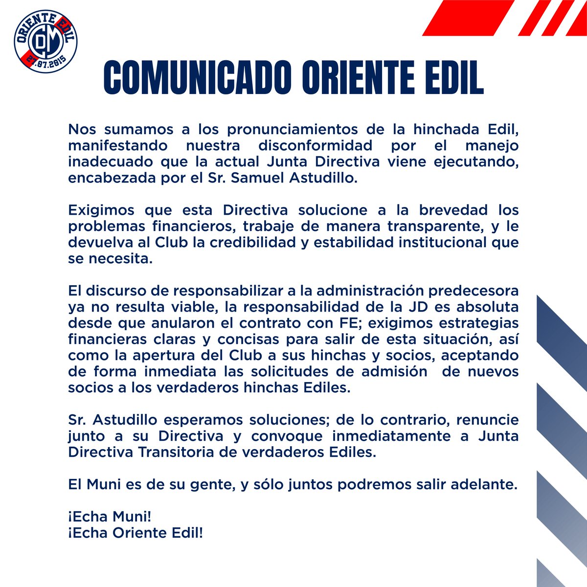 Oriente_Edil's tweet photo. COMUNICADO ORIENTE EDIL https://t.co/6FW8hzw1Fs