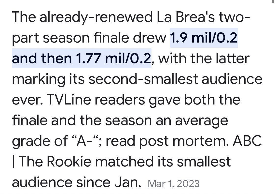 Only 1 million fewer people watched the La Brea season finale, where are our Think Pieces <a href="/vulture/">Vulture</a>