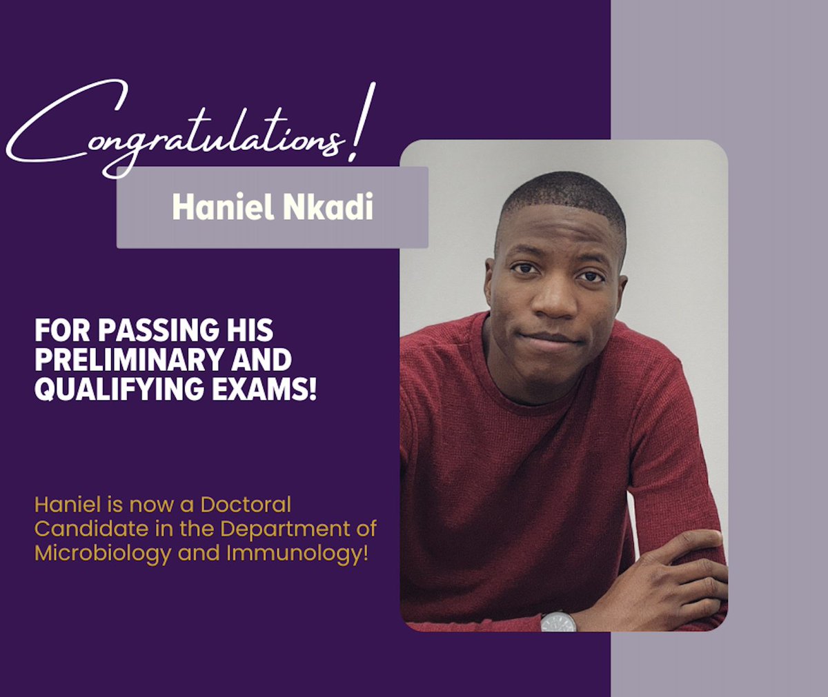 Congrats to @Sir_Haniel for officially becoming a doctoral candidate in @LSUHS_Micro at @LSUHS_PhD!