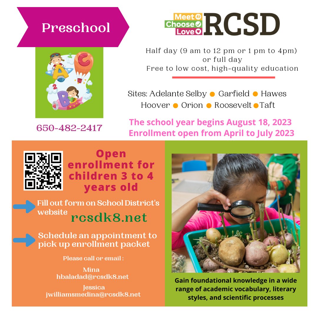 Enrollment for Preschool is now open! Visit bit.ly/RCSDenrollment today!