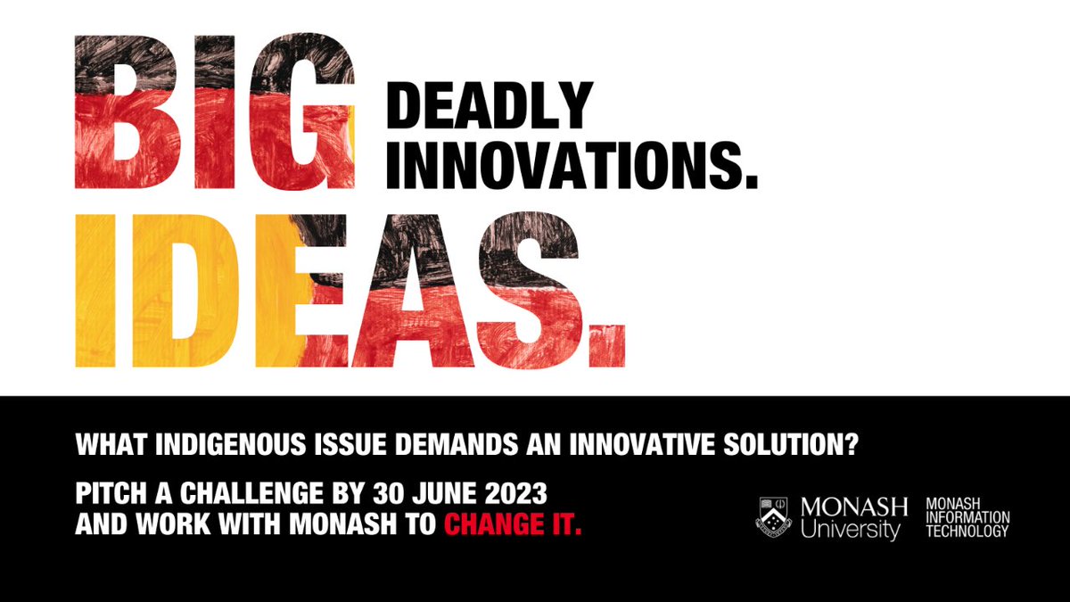 📣 Introducing the National Indigenous Innovation Challenge 📣 

A chance for Indigenous groups to pitch a big challenge they're facing and lead the way in solving them with diverse Monash experts and seed funding: mtr.cool/ndluxtnnap

Pitches close 30 June 2023!