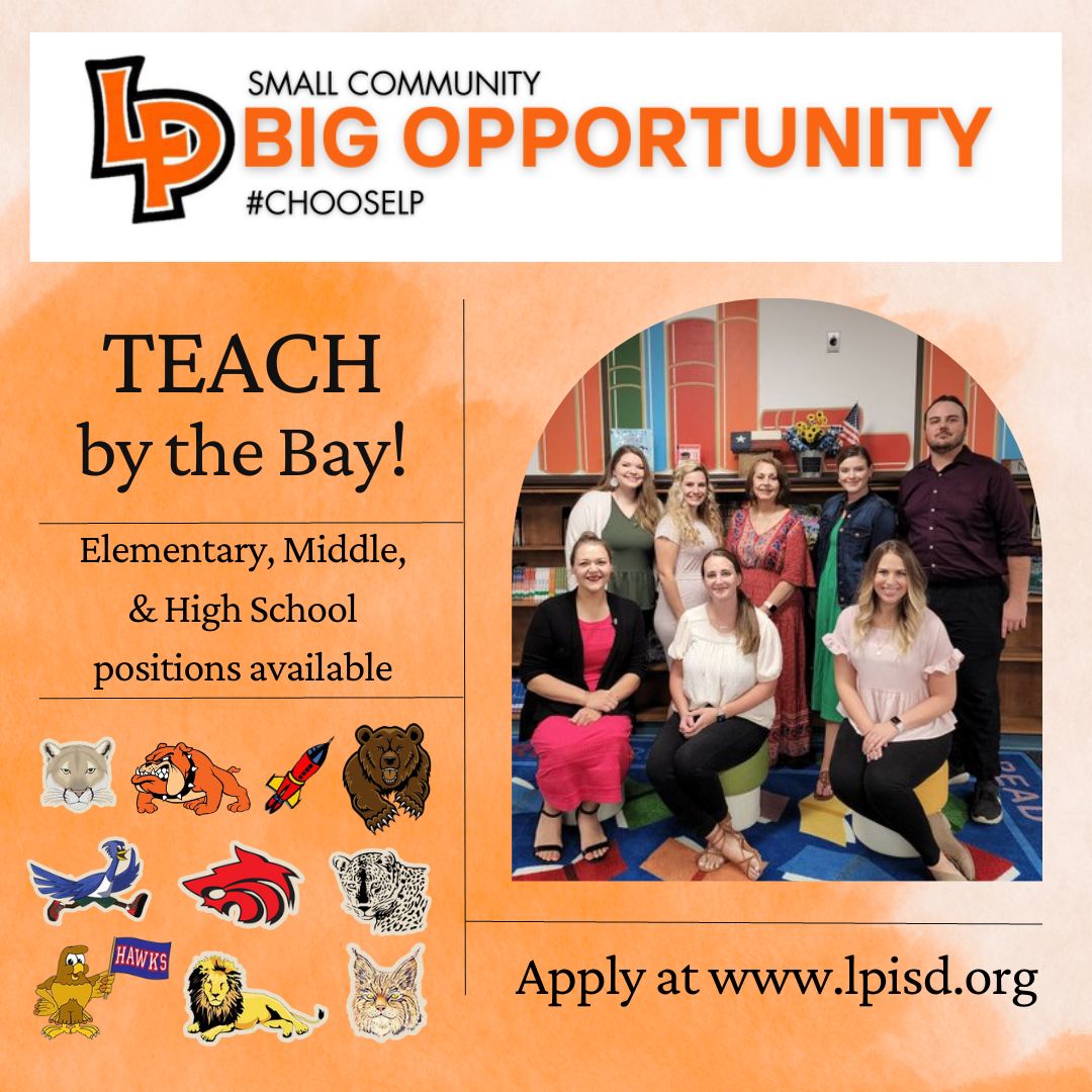 LPISD_HR's tweet photo. Looking to teach in a small community with BIG opportunity? Come join the @lpisd family! Apply today at https://t.co/2aFSeBHeok. https://t.co/EeAunnVeWr