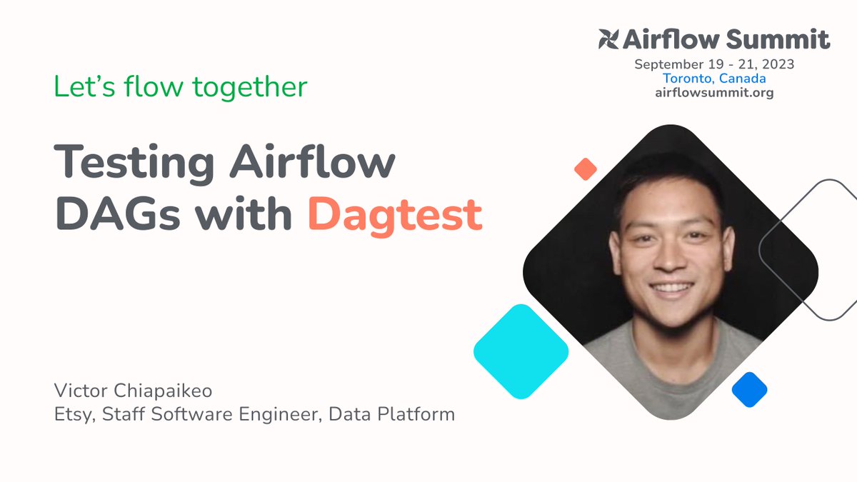 🔍🔍 Testing Airflow DAGs doesn't have to be complicated.
In this talk, Victor Chiapaikeo will discuss how to use dagtest and the environment setup, including an adhoc Airflow instance in a separate GCP environment.
airflowsummit.org/tickets/