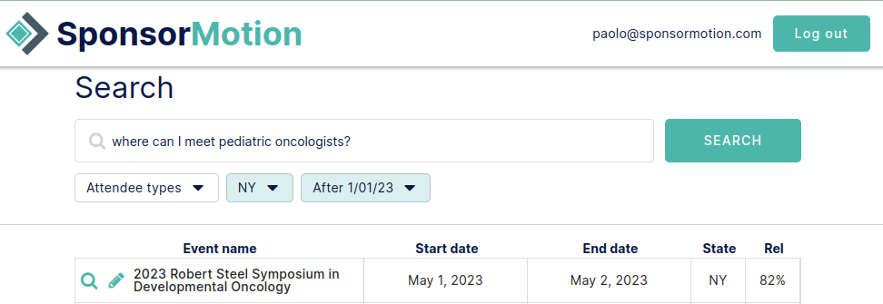 SponsorMotion's tweet photo. Today, we're launching a new feature. 🎉

Our AI technology now enables you to ask specific questions such as:
👉 where can I meet pediatric oncologists?
👉 which women's health events are upcoming?
👉 where can I learn more about sickle cell?

Check out our new look ⬇️ https://t.co/6PJBeCVDun