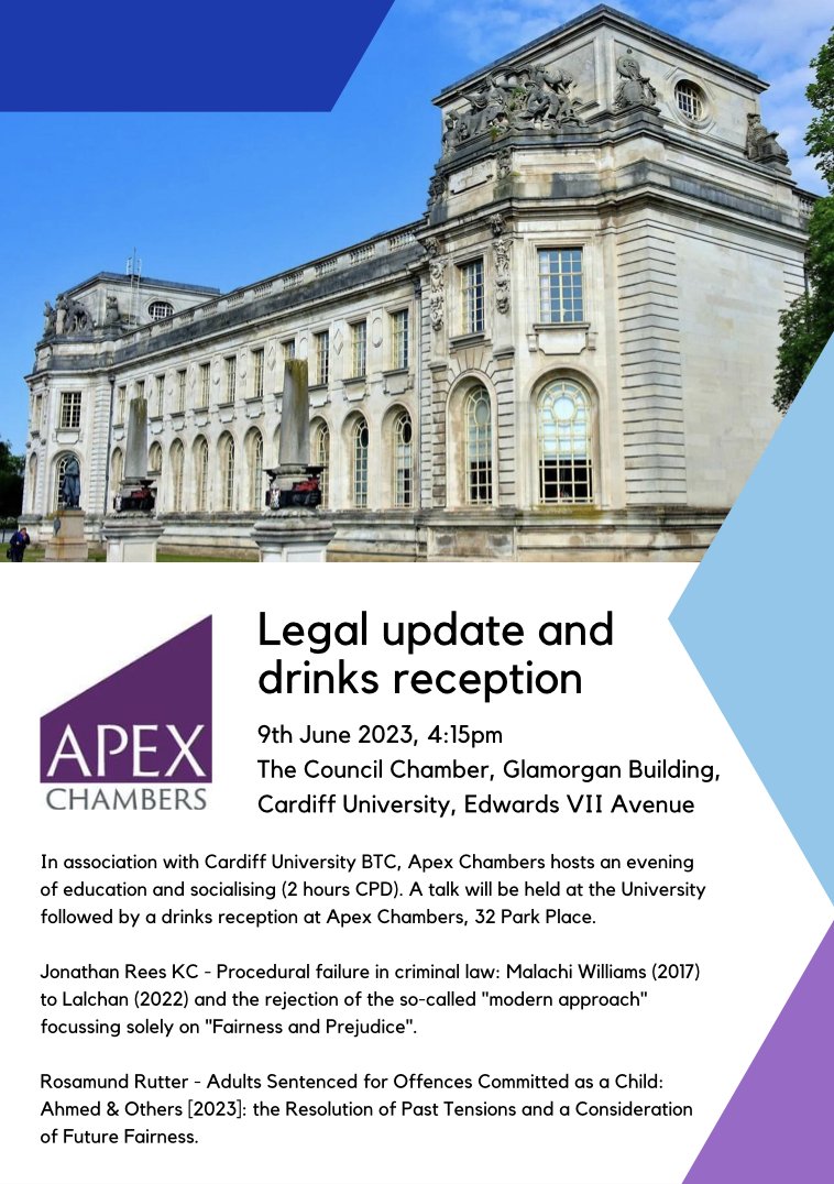 Apex will be holding a Legal Update on 9th June. Please contact the clerks for more details.