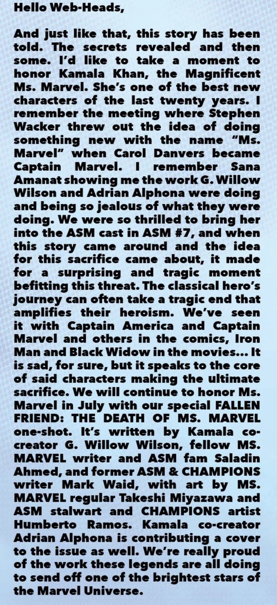 “Honor Ms. Marvel” oh cut the bs, you ain’t honoring shit Lowe💀you killed off a character that’s supposed to serve as an inspiration to the Muslim community, not only that you also did it with zero buildup, and clearly only killed her out of spite