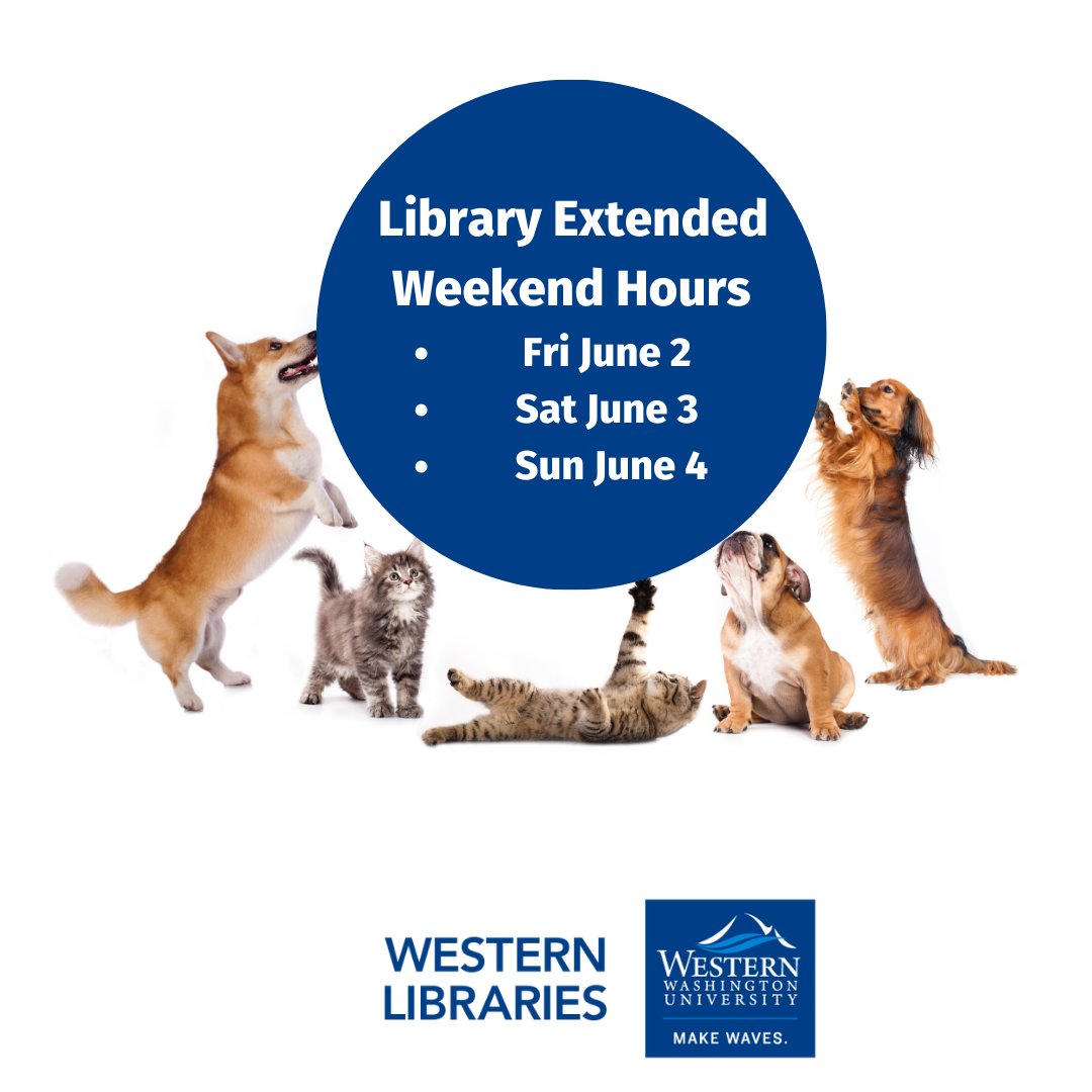 WWULibraries's tweet photo. We’re thinking of you as you finish up the quarter & prepare for finals week! The Wilson & Haggard buildings of #WWULibraries will be open extended hours on Fri June 2 from 8am-8pm & also Sat/Sun June 3 & 4 from 10am-9pm. https://t.co/kPJtFijShv #WWU https://t.co/o6SggynPDP