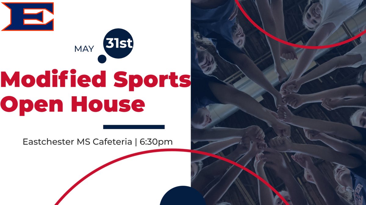 Join the Athletic Department this evening at Eastchester MS for a Modified Sports Open House.  This is open to current 6th grade students &amp; their families. <a href="/ufsdeastchester/">@ufsdEastchester</a> @EMSPrinc #EAGLENATION #cultureWins