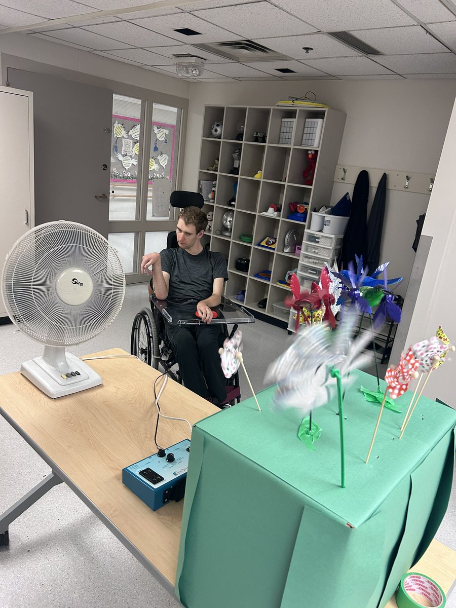 Students kept cool today with this cause &amp; effect activity. This young man pushes a switch to operate the fan and start the wind garden #ThinkOutsideTheBox <a href="/RCSD_No81/">YQR Catholic Schools</a>