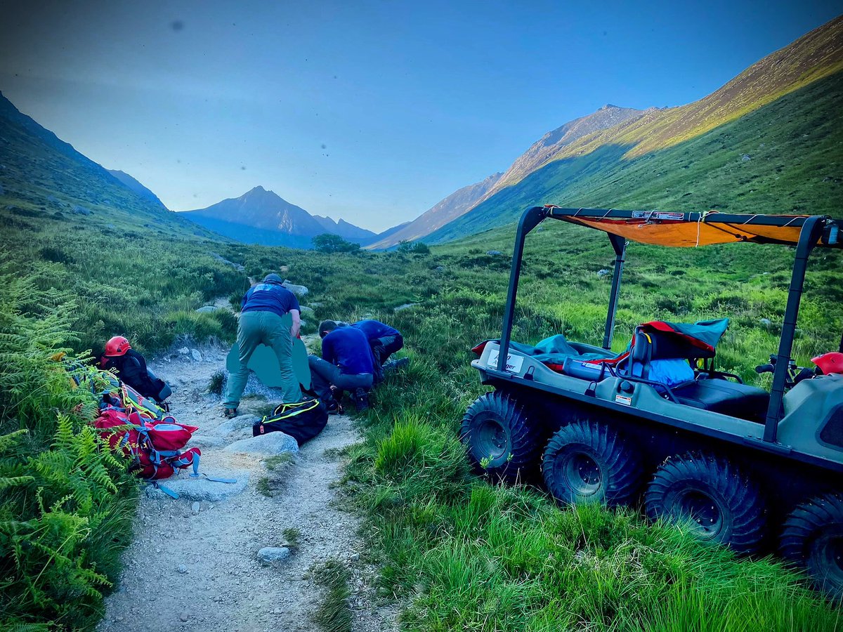 The team were called out this evening at 1910 to assist a female walker who had sustained an ankle injury at the blue pools,Glen Rosa. 
She was treated for her injury then transported by Argo out the glen for onward transfer to hospital.

We wish the casualty a speedy recovery.