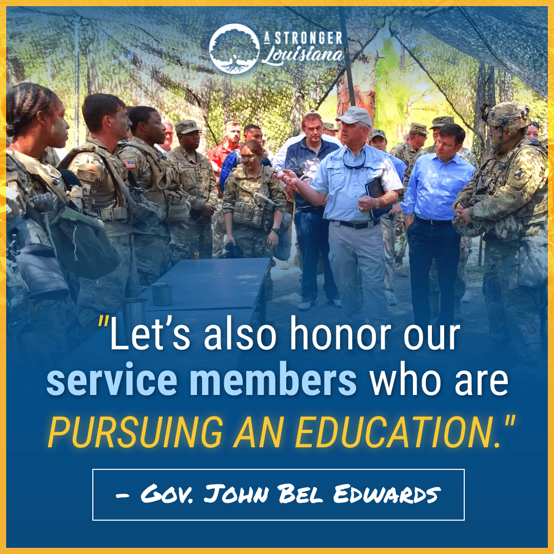 AStrongerLA's tweet photo. HB 485 has received bipartisan support from lawmakers. This bill will make higher ed more affordable for national guard service members.

Education at all levels is a huge priority of @LouisianaGov, this bill will help make it more accessible for our service members.

#lalege https://t.co/TIHNJB0tpz