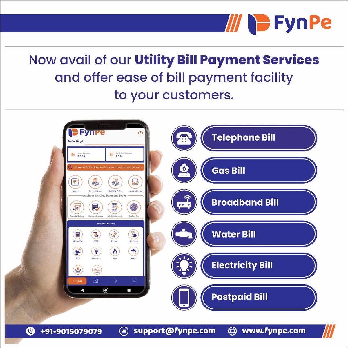 Make bill payments easy for your customers by offering Utility Bill Payment Services at your shop. Call us and get started !
#BillPay
#UtilityPayments
#PayYourBills
#ConvenientPayments
#EasyBillPayment
#UtilityBillSolutions
#QuickPay
#OnlineBillPayment
#EfficientPayments
#fynpe