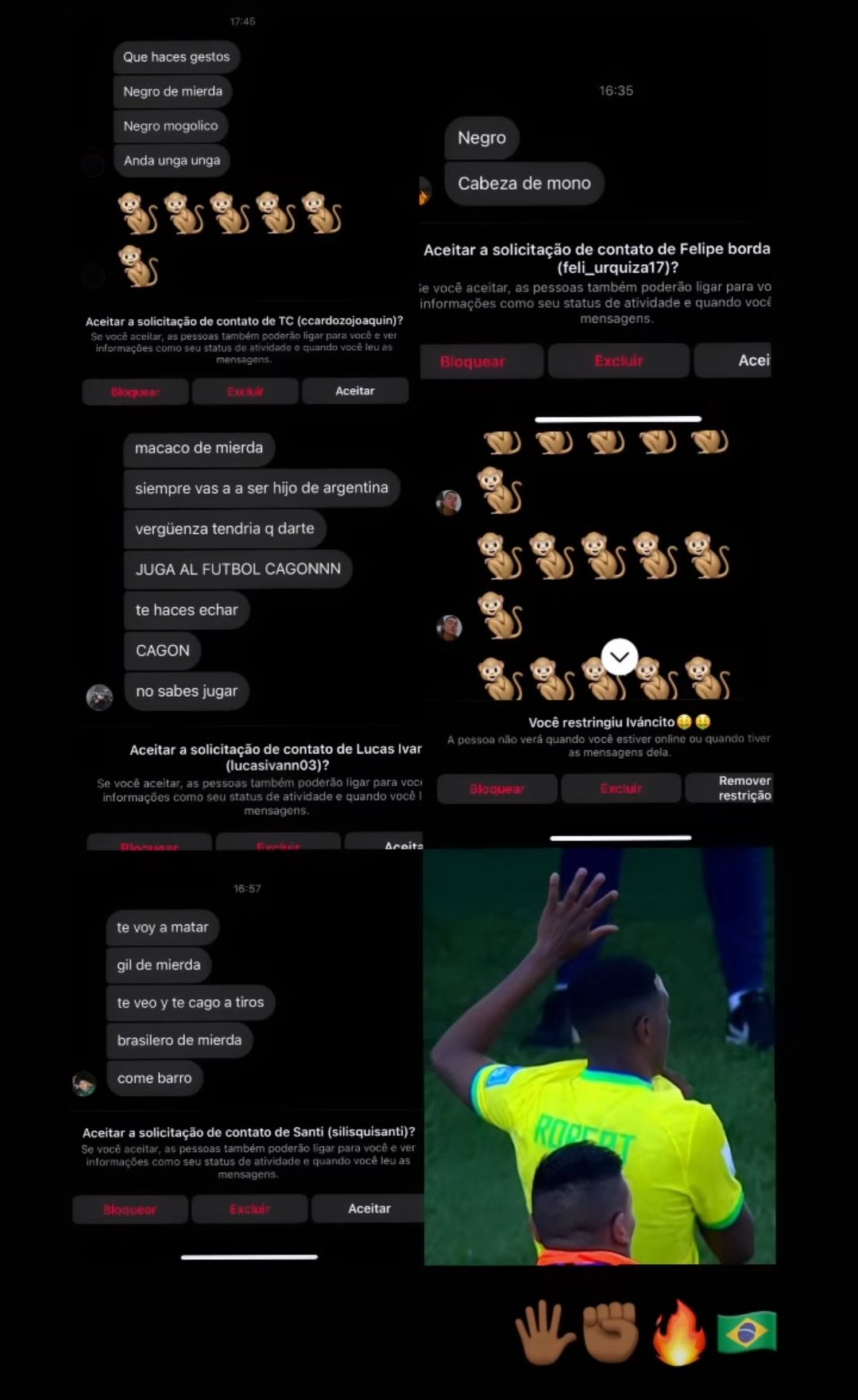 Goleada Base on X: INADMISSÍVEL! ✊🏾 Robert Renan expôs, em seu Instagram,  os ataques racistas, criminosos, que está sofrendo de possíveis argentinos  em suas redes sociais.  / X