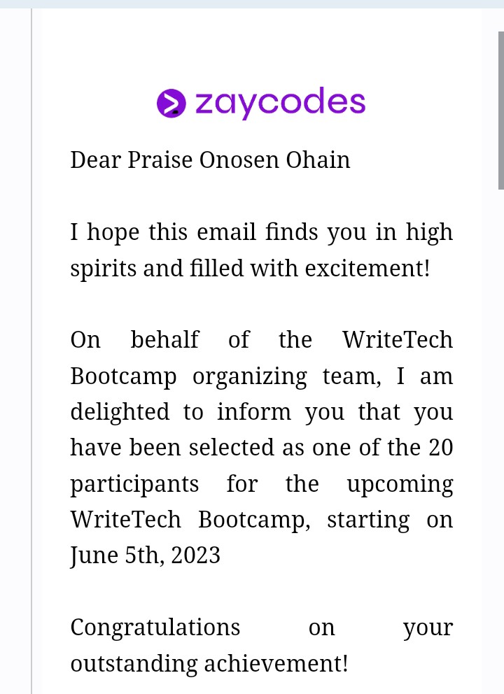 prayzose's tweet photo. Thank you @zaycodes for this amazing opportunity 🙏. I can't wait to experience a great boost to my technical writing career
#WriteTech
#technicalwriting
#zaycodes
#SoftwareEngineering
#FrontEndDeveloper https://t.co/WEK5qqpLi2