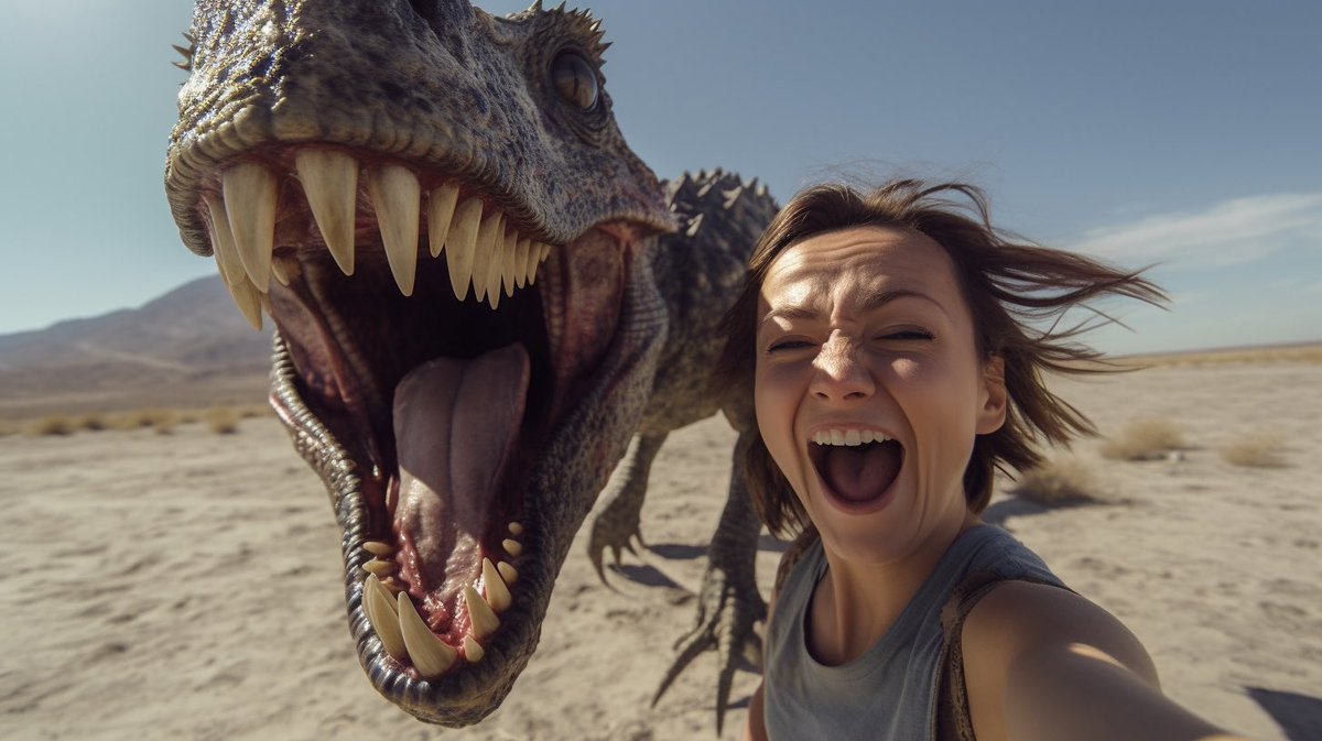 Mii6Y_'s tweet photo. Prompt sharing‼️

Few of you have requested the “Impossible selfies” prompt. Pretty simple but with great results. 

a { woman } taking a hyper-realistic selfie, GoPro camera, { swimming with a great white shark } --ar 16:9 --v 5.1 --style raw 

You know the drill: change the { subject } and the { action | location }

@bressane @madaro_art @maxpowertuc @ujmappa @StephanPaul_Off @blasfemiadigit 

Let’s see what you got!