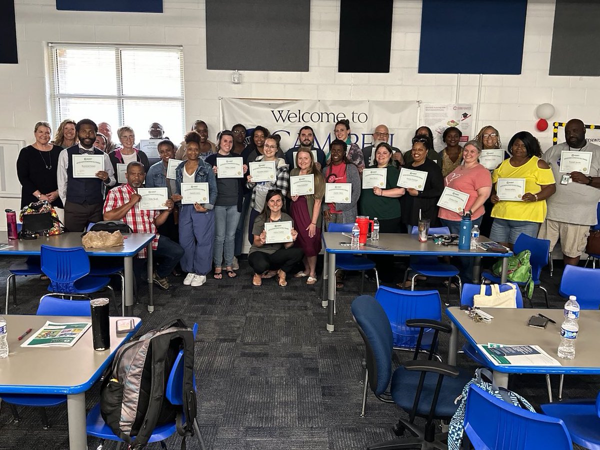 CCSDCounseling's tweet photo. Introducing @CobbSchools newest group of ASIST (applied suicide intervention skills training) educators. Thanks @cmsspartans1, @CobbPBIS, and @KathleenKGreb for your support and sponsorship. https://t.co/PyajNIC4pz