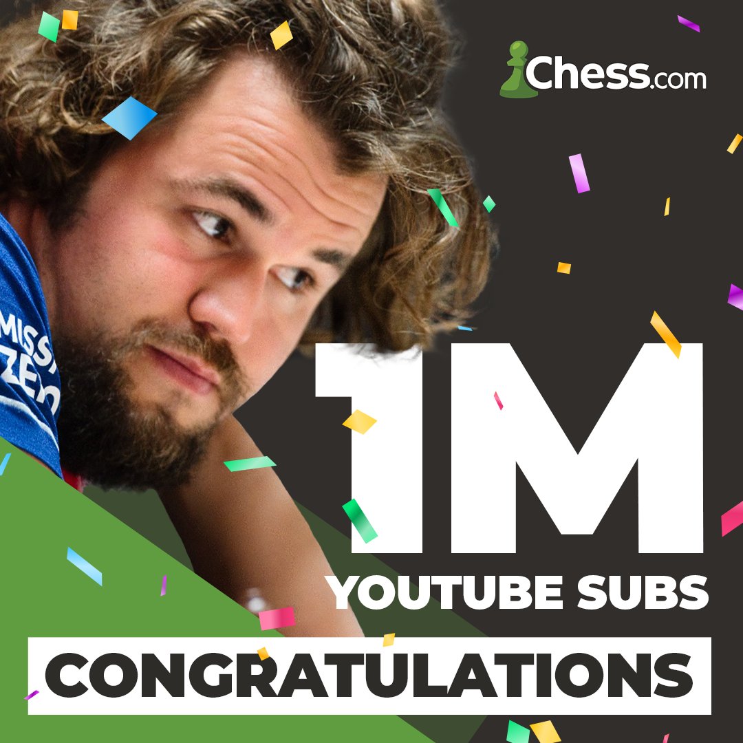 Congratulations @MagnusCarlsen on passing 1 MILLION subs on YouTube! 🎉💚