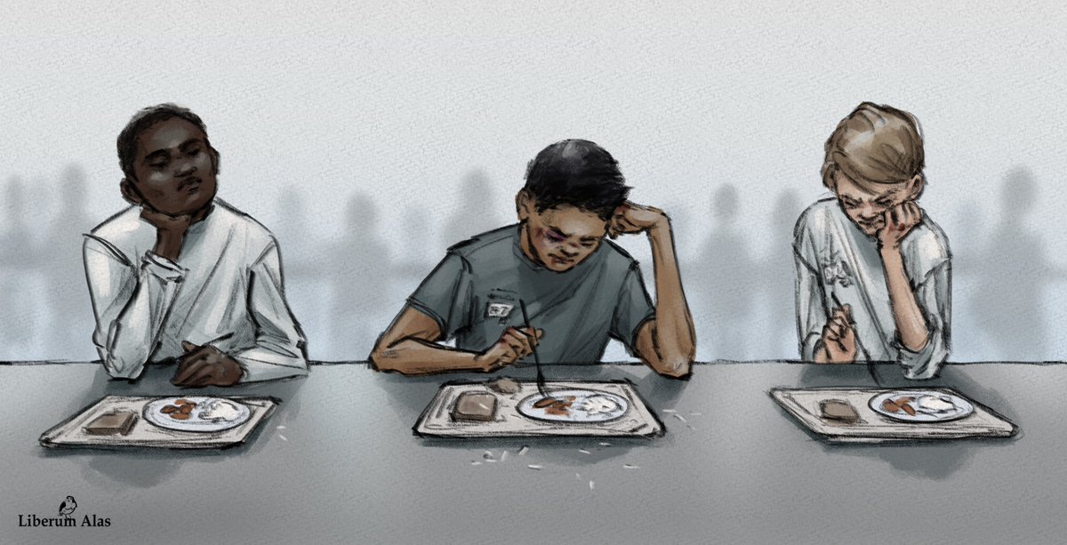 Rum_Alas's tweet image. I redrew an older piece (in replies) that i havent even really finished. So there you go. 
Alby, Minho and Newt having a not quite pleasant lunch in the W.I.C.K.E.D. facility.

#mazerunner #thefevercode #mazerunnerfanart